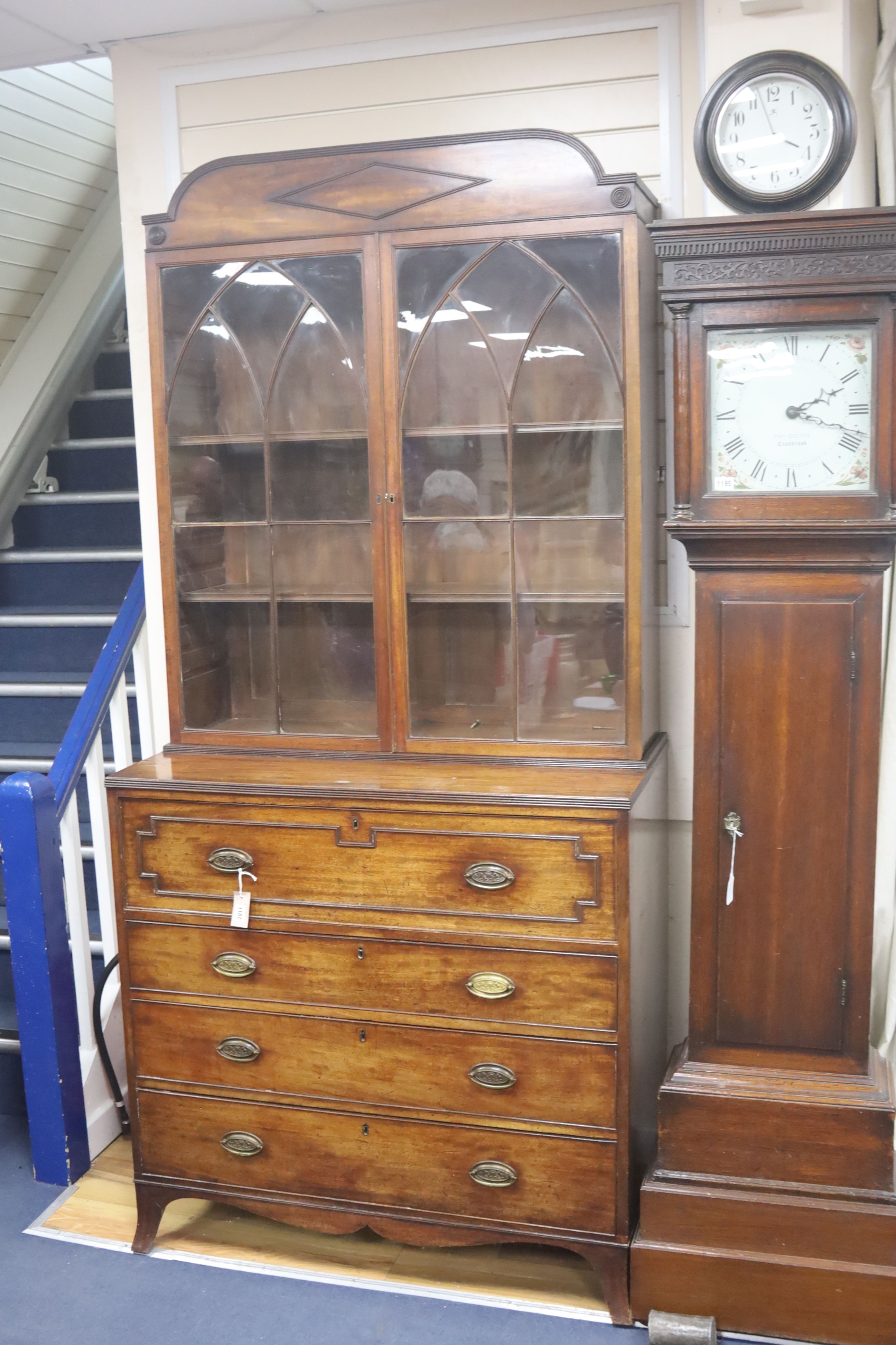 A Regency mahogany secretaire bookcase, length 106cm, depth 56cm, height 228cm